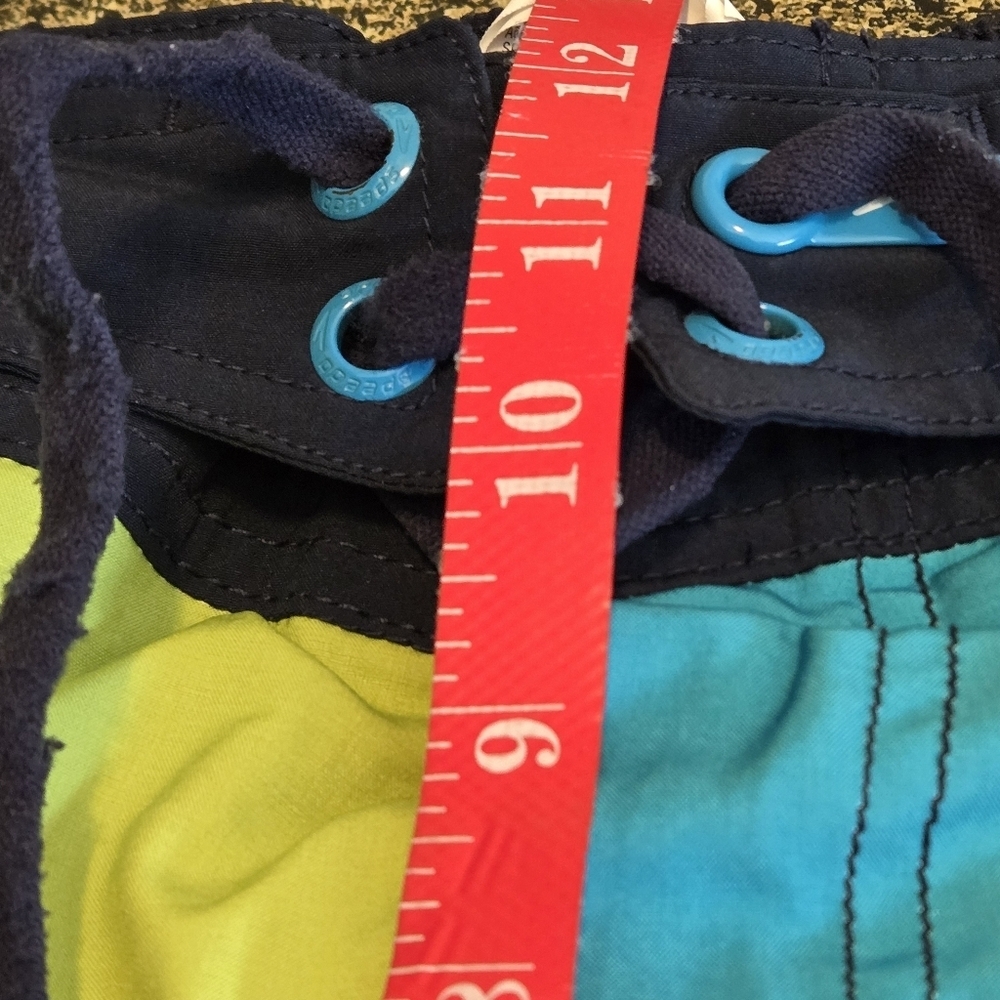 Speedo Men's M Blue Black Board Shorts Swim Trunks Colorful Neon Trim Drawstring - Picture 10 of 15